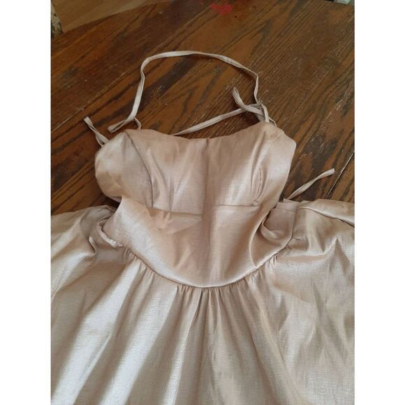 New XS Windsor Lt Gold Spaghetti Strap Open Criss Cross Back Hi Low Form… - Picture 7 of 9